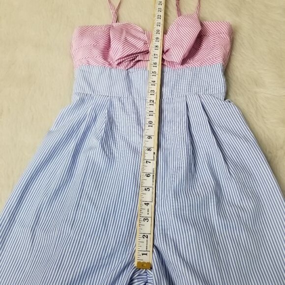 Romeo + Juliet Couture Woven Pinstripe Bow Bust Jumpsuit Small - Picture 5 of 11